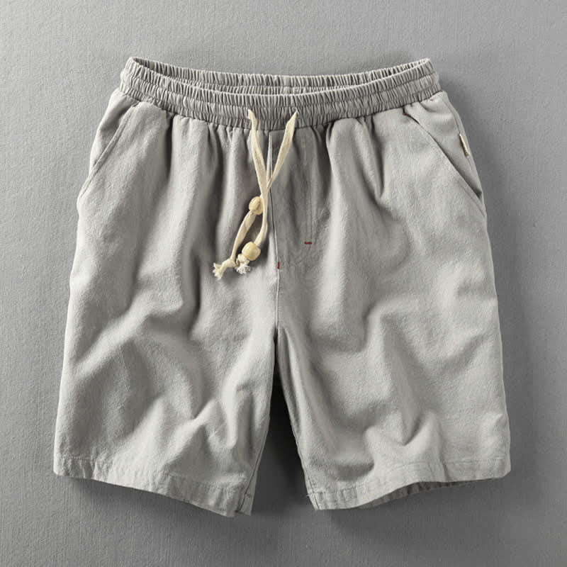 Nimara Ritual Summer Casual Minimalist Drawstring Solid Cotton Linen Men's Shorts With Pockets