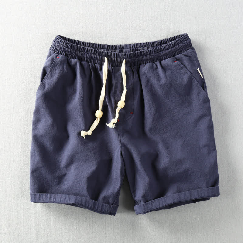 Nimara Ritual Summer Casual Minimalist Drawstring Solid Cotton Linen Men's Shorts With Pockets