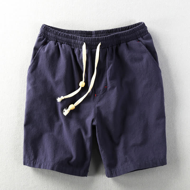 Nimara Ritual Summer Casual Minimalist Drawstring Solid Cotton Linen Men's Shorts With Pockets