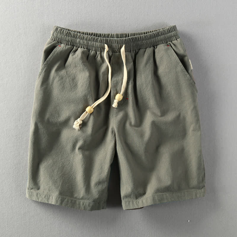Nimara Ritual Summer Casual Minimalist Drawstring Solid Cotton Linen Men's Shorts With Pockets