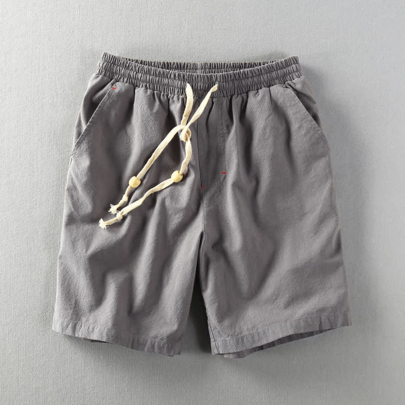 Nimara Ritual Summer Casual Minimalist Drawstring Solid Cotton Linen Men's Shorts With Pockets