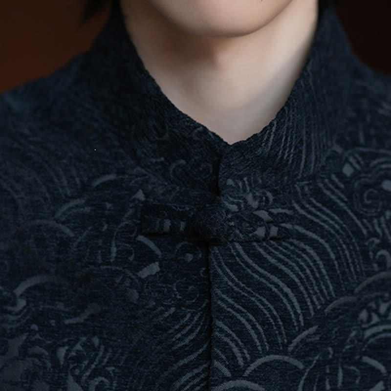 Nimara Ritual Fall Tang Style Vintage Mandarin Collar Frog Button Abstract Jacquard Men's Sleeveless Shirts