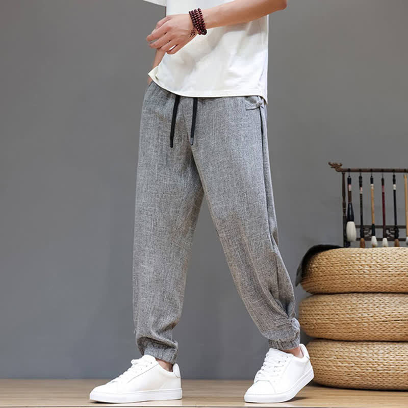 Nimara Ritual Spring Summer Casual Minimalist Drawstring Elastic Waist Solid Cropped Pants Men's Tapered Pants With Pocket