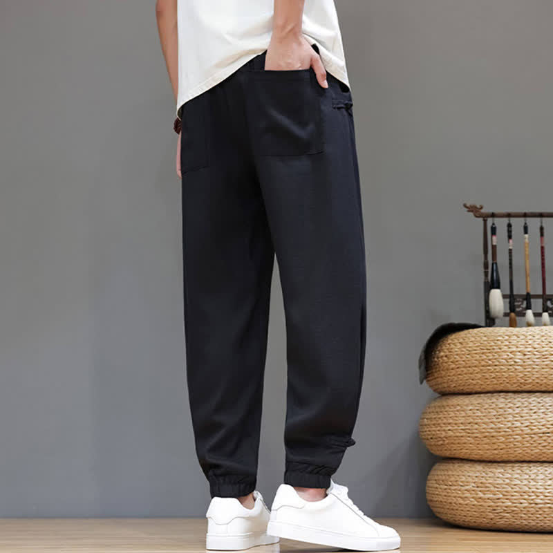 Nimara Ritual Spring Summer Casual Minimalist Drawstring Elastic Waist Solid Cropped Pants Men's Tapered Pants With Pocket