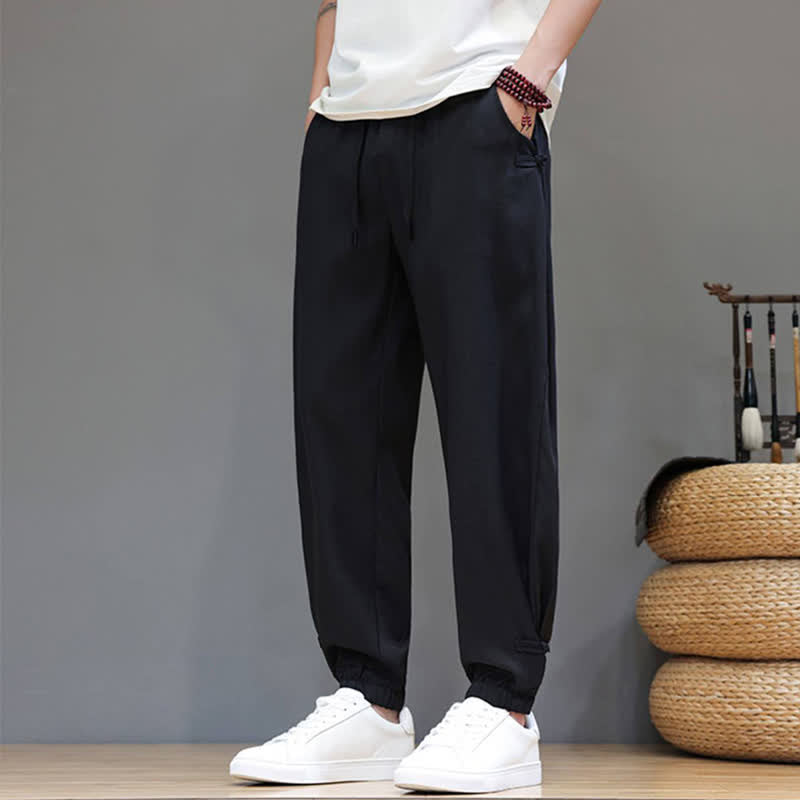 Nimara Ritual Spring Summer Casual Minimalist Drawstring Elastic Waist Solid Cropped Pants Men's Tapered Pants With Pocket