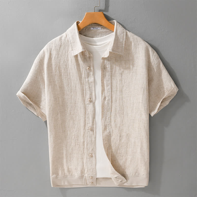 Nimara Ritual Summer Casual Minimalist Button-Up Stand Collar Solid Men's Short Sleeve Shirts