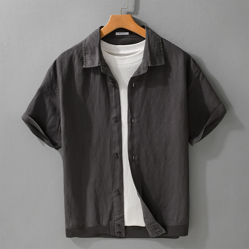 Nimara Ritual Summer Casual Minimalist Button-Up Stand Collar Solid Men's Short Sleeve Shirts
