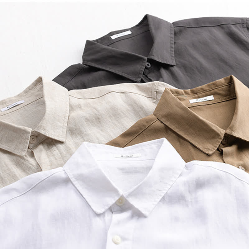 Nimara Ritual Summer Casual Minimalist Button-Up Stand Collar Solid Men's Short Sleeve Shirts