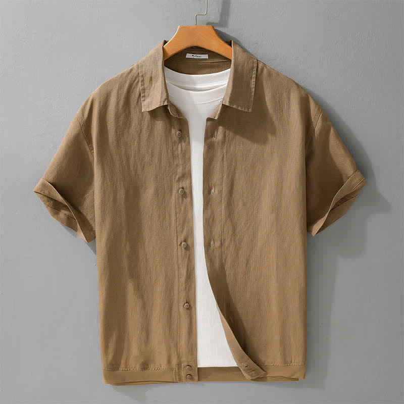 Nimara Ritual Summer Casual Minimalist Button-Up Stand Collar Solid Men's Short Sleeve Shirts