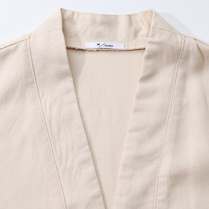 Nimara Ritual 2Pcs Spring Summer Casual Minimalist Button-Up Shirt Drawstring Pants Solid Men's Meditation Cloth With Pockets
