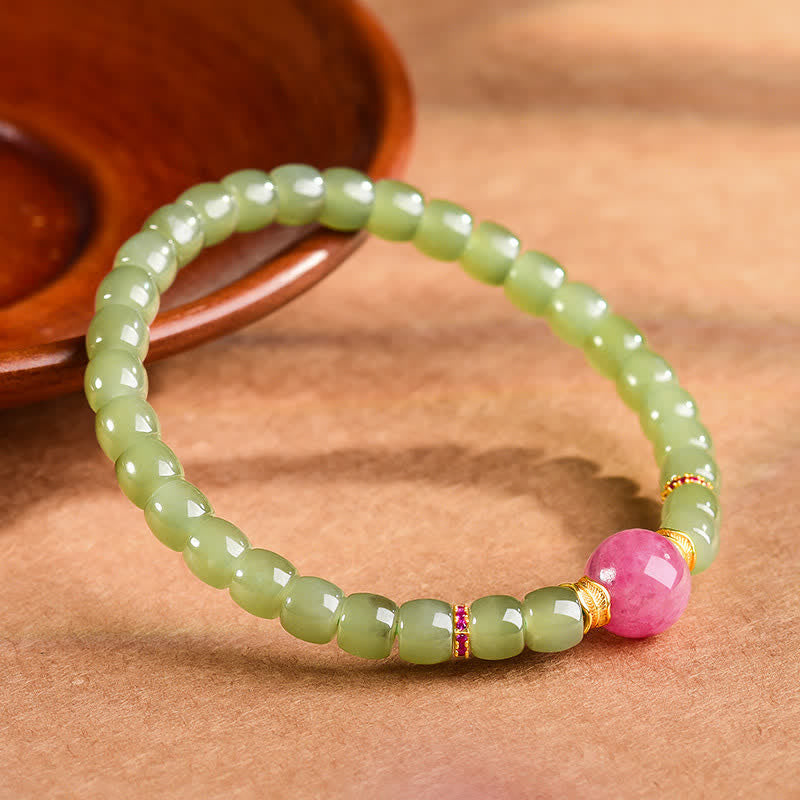 Nimara Ritual Jade Luck Round Bead Rhodonite Bracelet