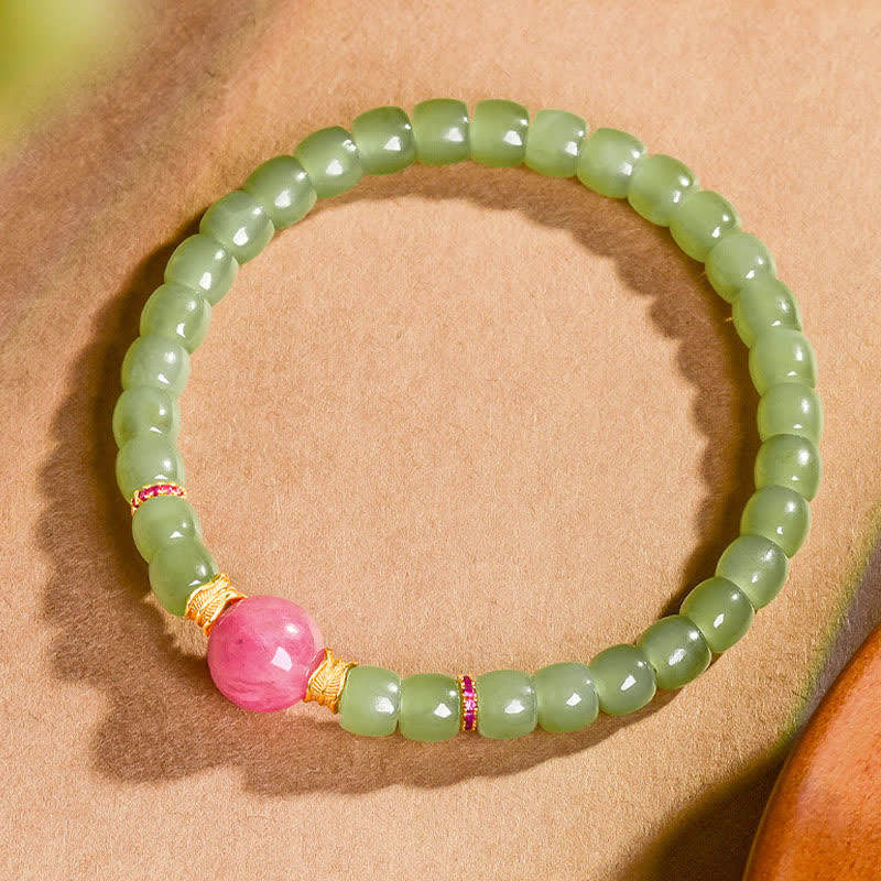 Nimara Ritual Jade Luck Round Bead Rhodonite Bracelet