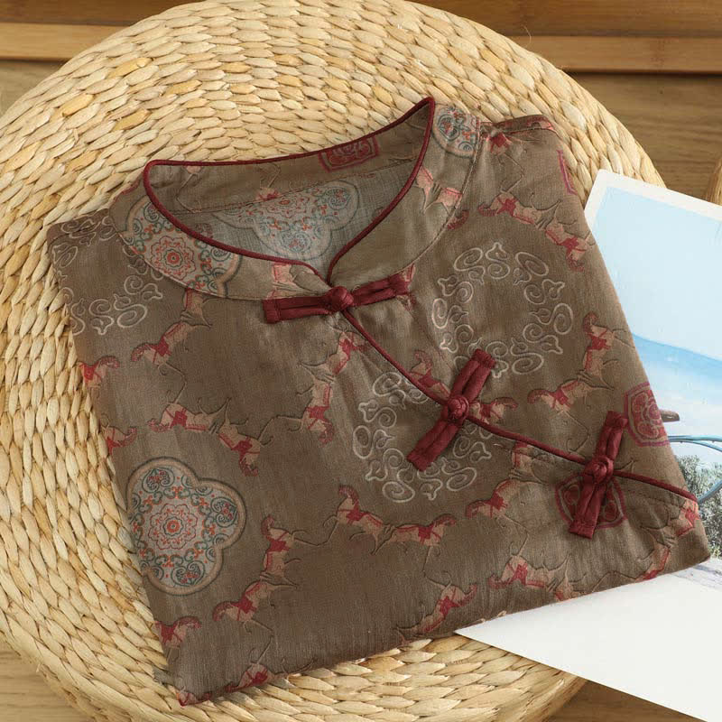 Nimara Ritual Summer Tang Style Vintage Mandarin Collar Frog Button Floral Gourd Horse Tank Top Women's Sleeveless Shirts
