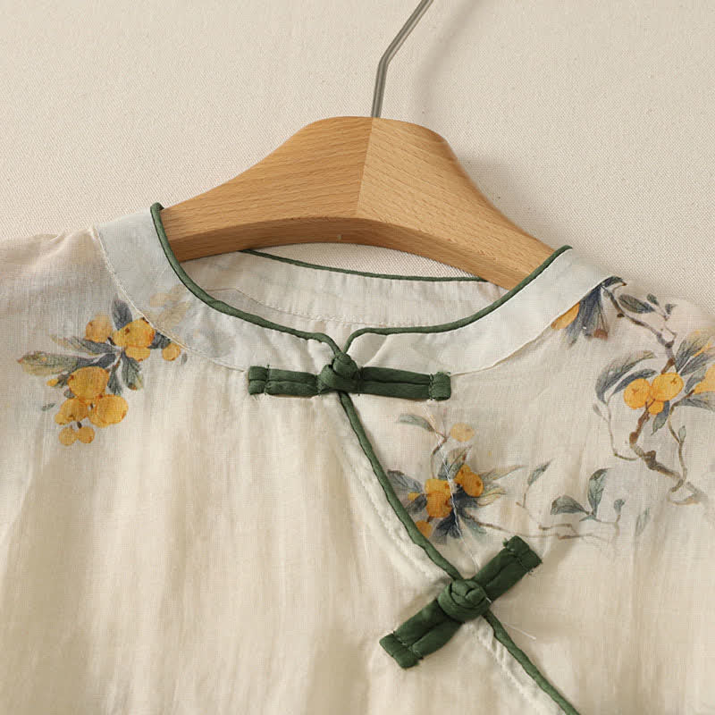 Nimara Ritual Summer Tang Style Vintage Frog Button Orchid Floral Women's Sleeveless Shirts Tank Top