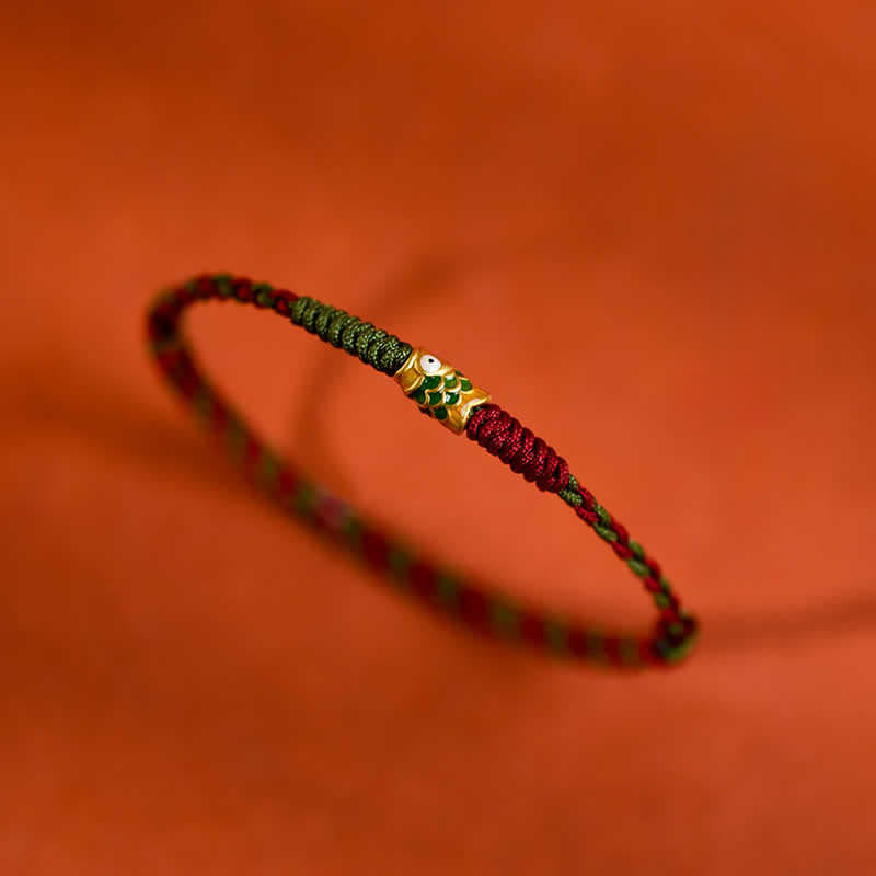 Nimara Ritual 999 Gold Braided Colorful Red Green String Koi Fish Luck Bracelet Anklet
