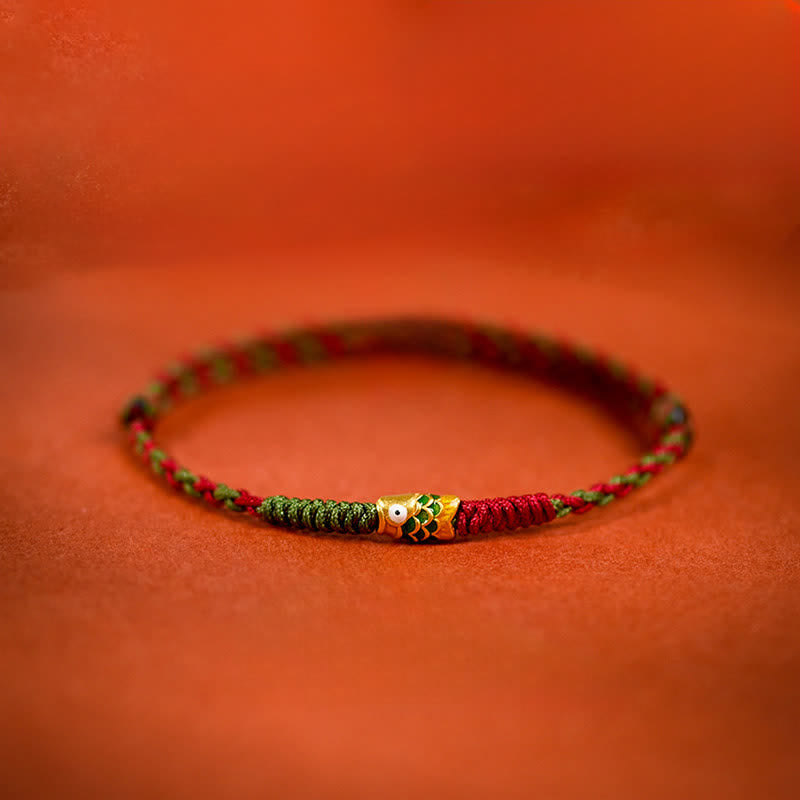 Nimara Ritual 999 Gold Braided Colorful Red Green String Koi Fish Luck Bracelet Anklet