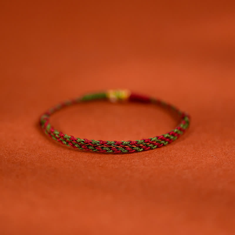 Nimara Ritual 999 Gold Braided Colorful Red Green String Koi Fish Luck Bracelet Anklet