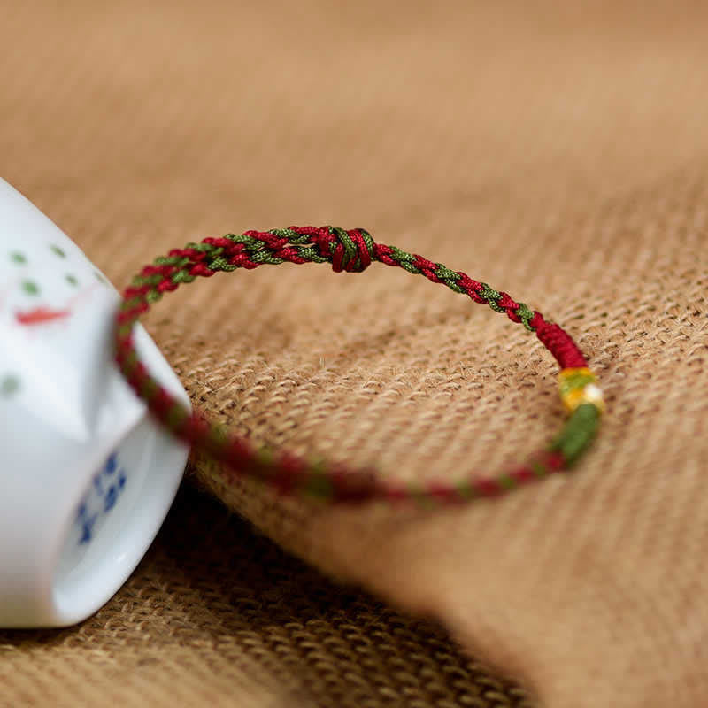 Nimara Ritual 999 Gold Braided Colorful Red Green String Koi Fish Luck Bracelet Anklet