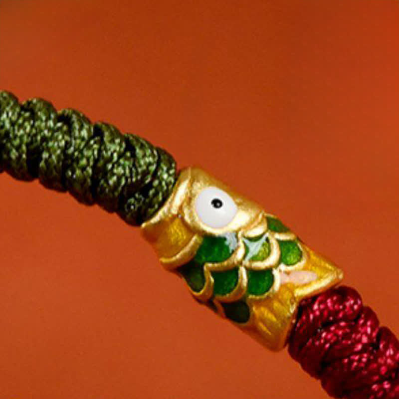 Nimara Ritual 999 Gold Braided Colorful Red Green String Koi Fish Luck Bracelet Anklet