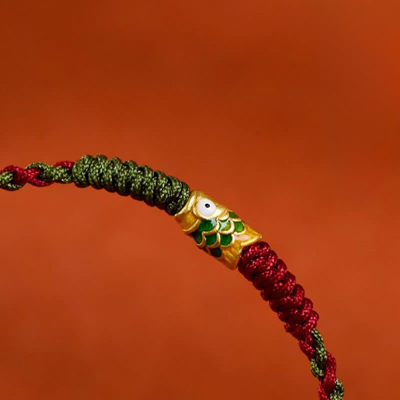 Nimara Ritual 999 Gold Braided Colorful Red Green String Koi Fish Luck Bracelet Anklet