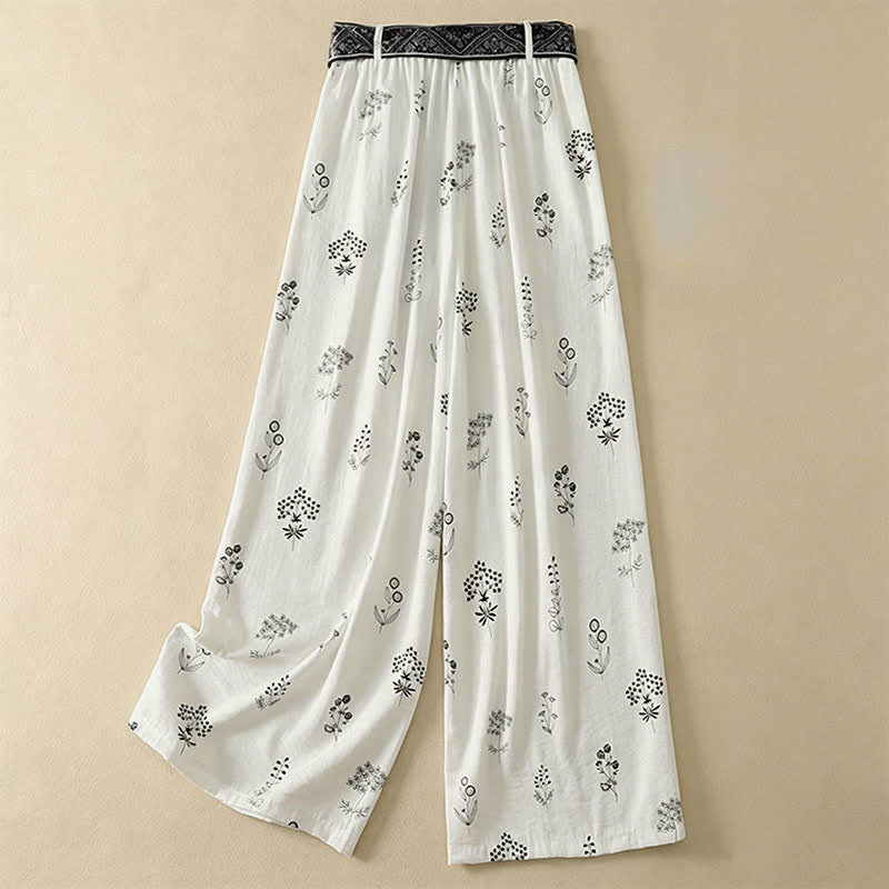Nimara Ritual Summer Casual Vintage Drawstring Floral Ankle Pants Women's Wide Leg Pants With Pocket