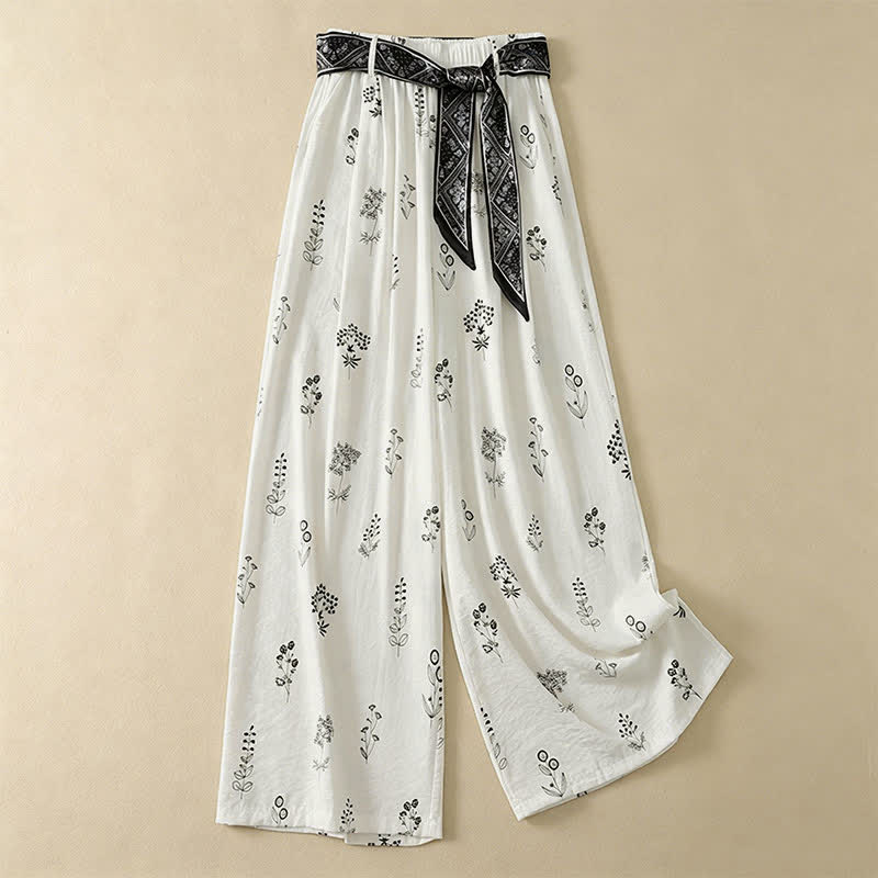 Nimara Ritual Summer Casual Vintage Drawstring Floral Ankle Pants Women's Wide Leg Pants With Pocket