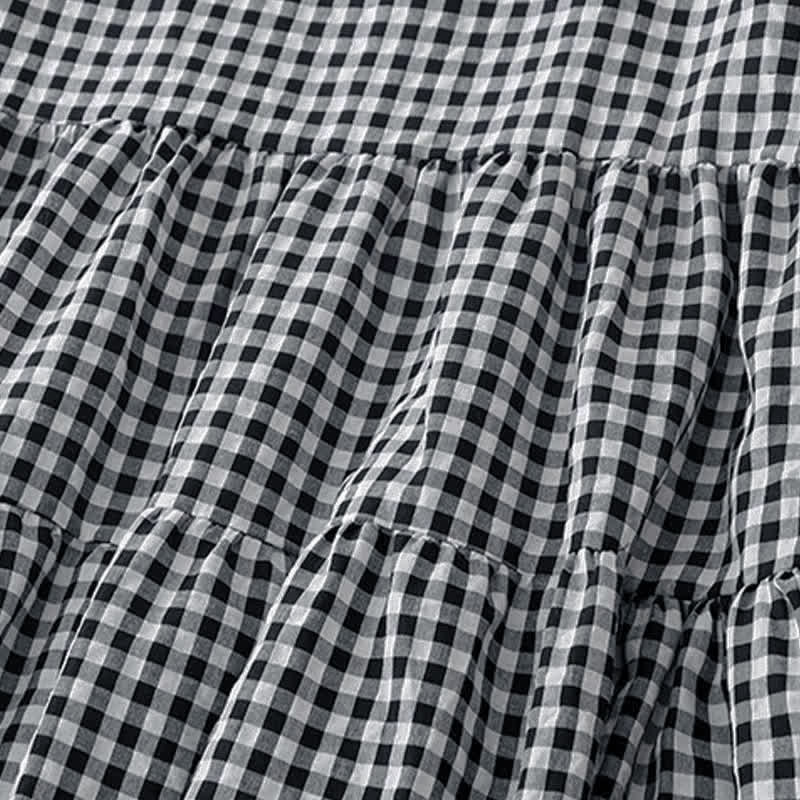 Nimara Ritual Summer Vintage Plaid V-Neck Women's Short Sleeve Dress With Pocket