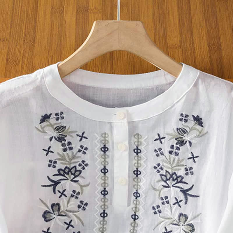 Nimara Ritual Summer Casual Vintage Embroidery Floral Women's Short Sleeve Shirts