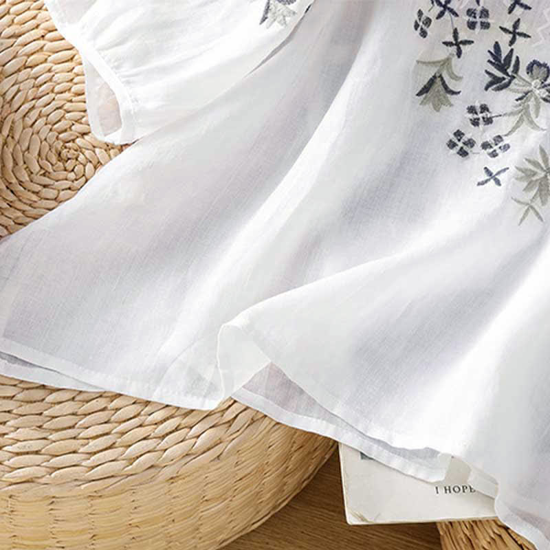 Nimara Ritual Summer Casual Vintage Embroidery Floral Women's Short Sleeve Shirts