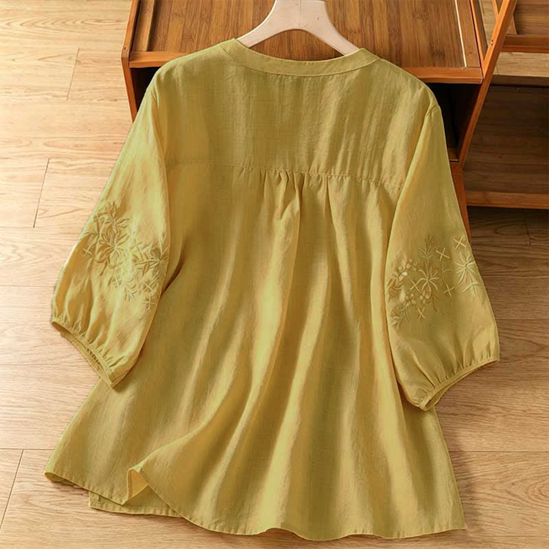 Nimara Ritual Summer Casual Vintage Embroidery Floral Women's Short Sleeve Shirts