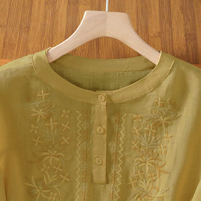 Nimara Ritual Summer Casual Vintage Embroidery Floral Women's Short Sleeve Shirts