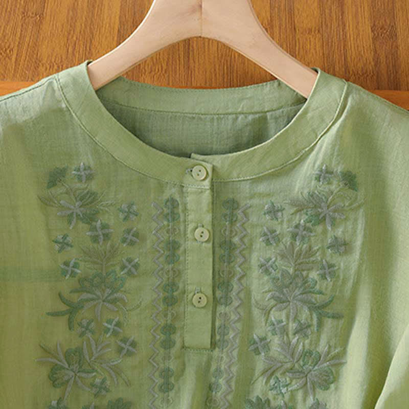 Nimara Ritual Summer Casual Vintage Embroidery Floral Women's Short Sleeve Shirts