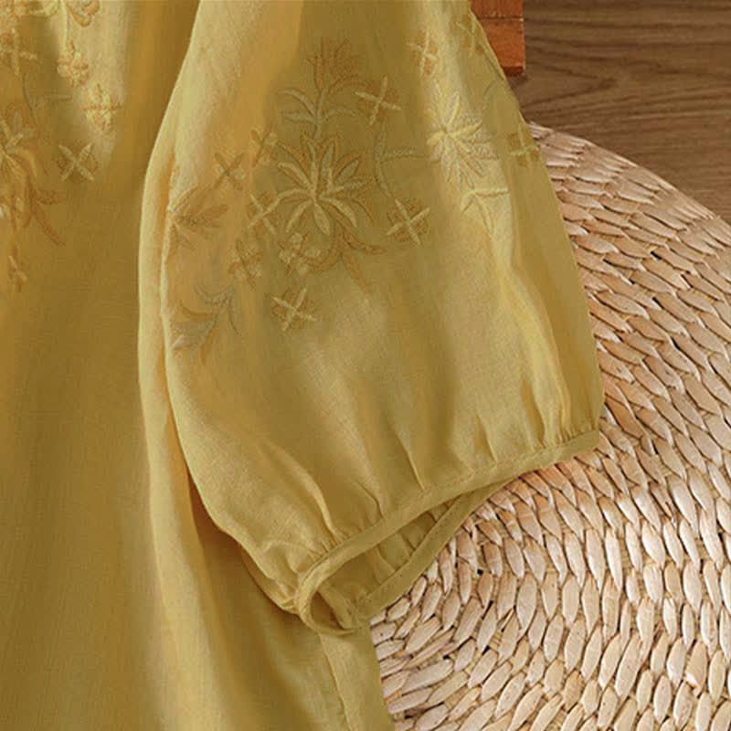 Nimara Ritual Summer Casual Vintage Embroidery Floral Women's Short Sleeve Shirts