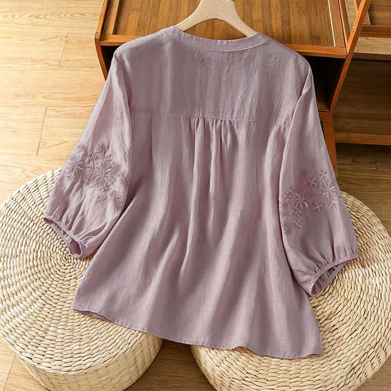 Nimara Ritual Summer Casual Vintage Embroidery Floral Women's Short Sleeve Shirts