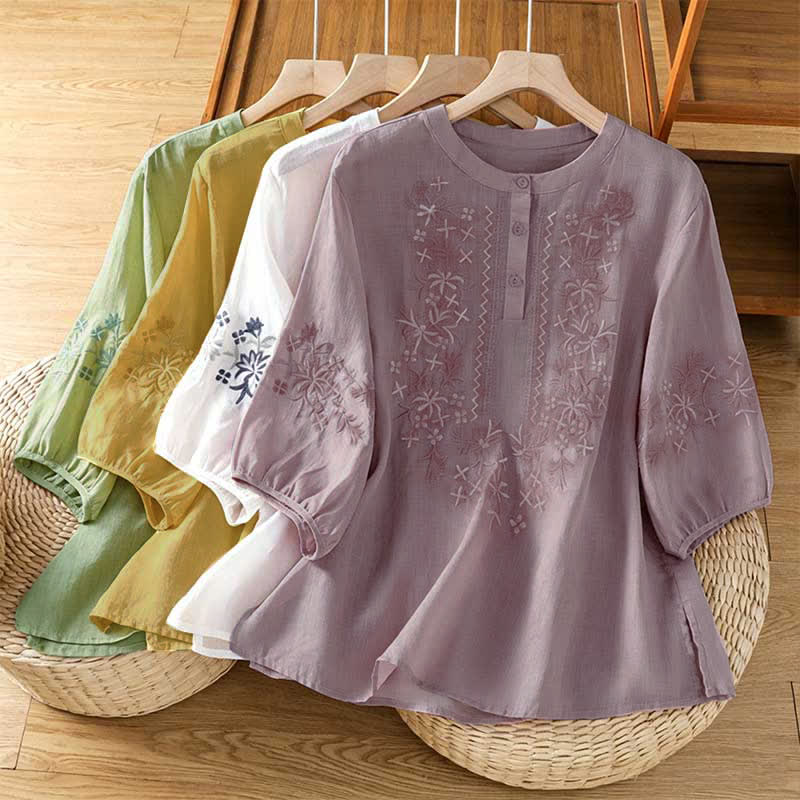 Nimara Ritual Summer Casual Vintage Embroidery Floral Women's Short Sleeve Shirts