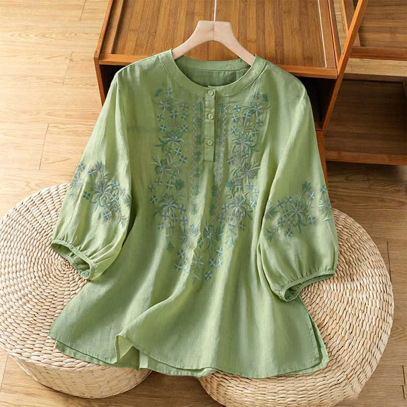 Nimara Ritual Summer Casual Vintage Embroidery Floral Women's Short Sleeve Shirts