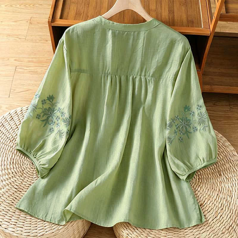 Nimara Ritual Summer Casual Vintage Embroidery Floral Women's Short Sleeve Shirts