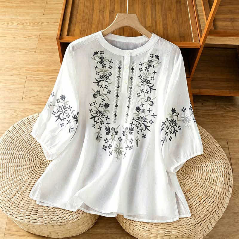 Nimara Ritual Summer Casual Vintage Embroidery Floral Women's Short Sleeve Shirts