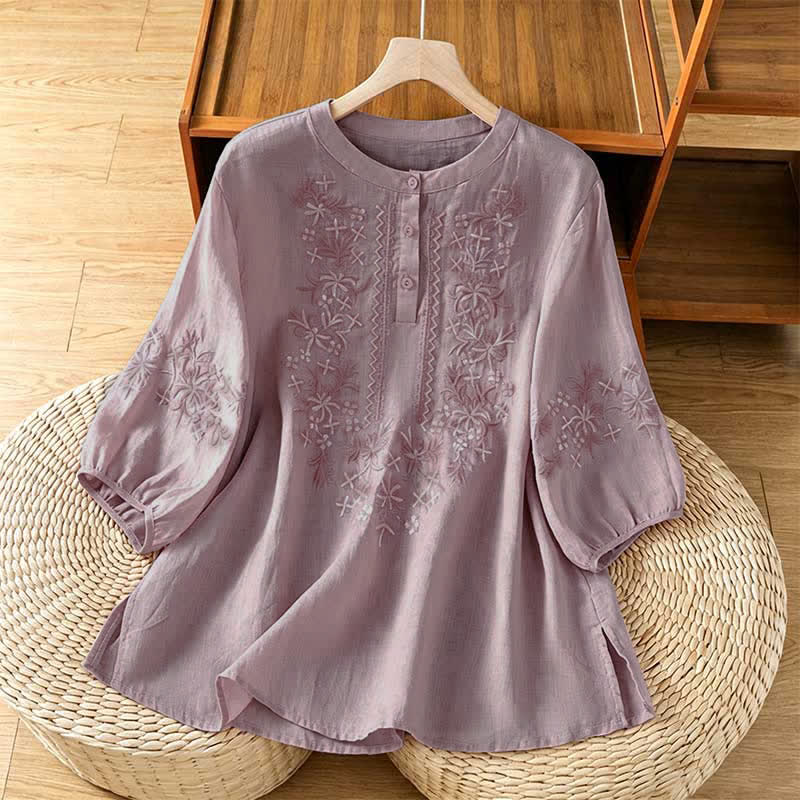 Nimara Ritual Summer Casual Vintage Embroidery Floral Women's Short Sleeve Shirts