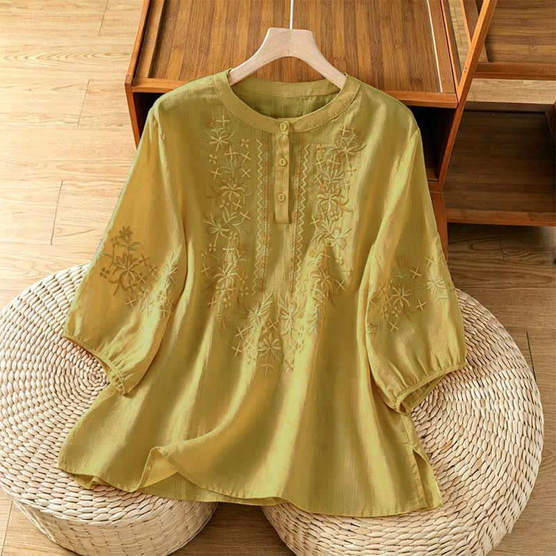 Nimara Ritual Summer Casual Vintage Embroidery Floral Women's Short Sleeve Shirts