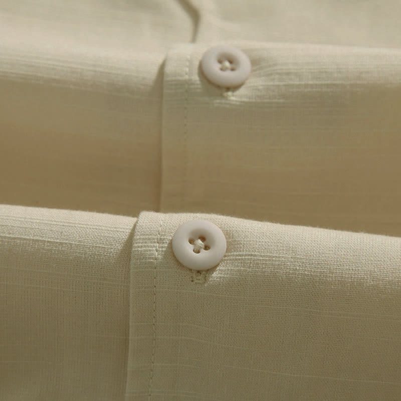 Nimara Ritual Summer Tang Style Mandarin Collar Frog Button Leaf Embroidery Men's Short Sleeve Shirts