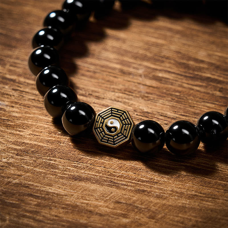 Nimara Ritual Black Onyx Bagua Balance Charm Beaded Bracelet