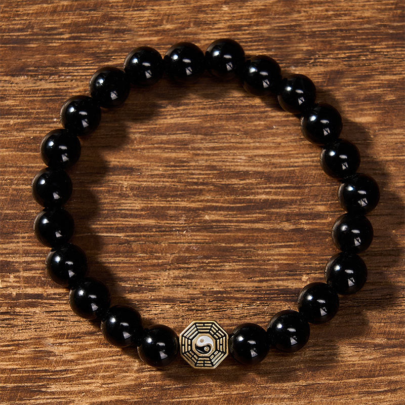 Nimara Ritual Black Onyx Bagua Balance Charm Beaded Bracelet