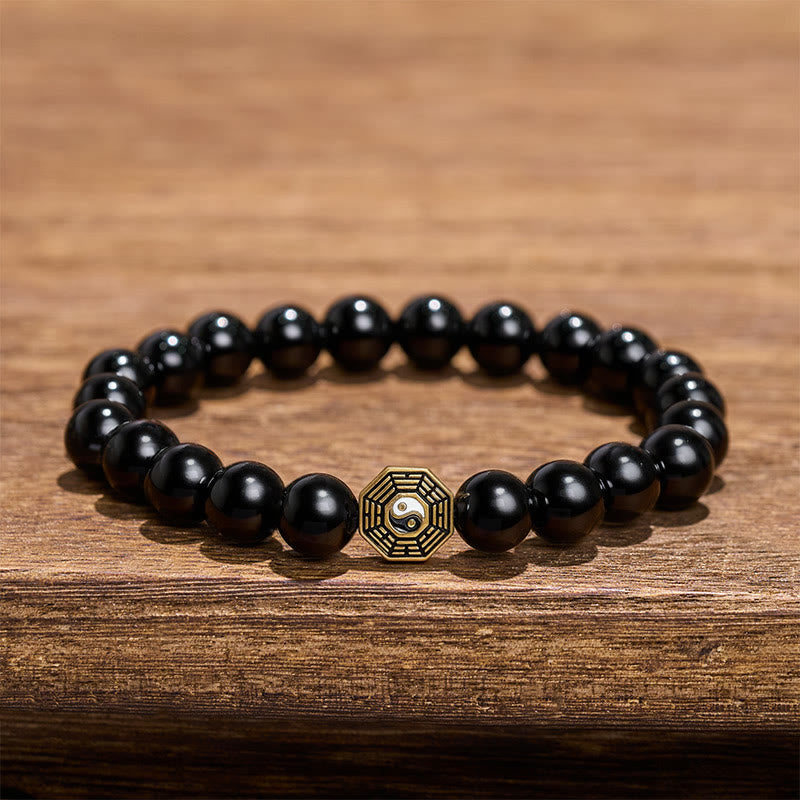 Nimara Ritual Black Onyx Bagua Balance Charm Beaded Bracelet