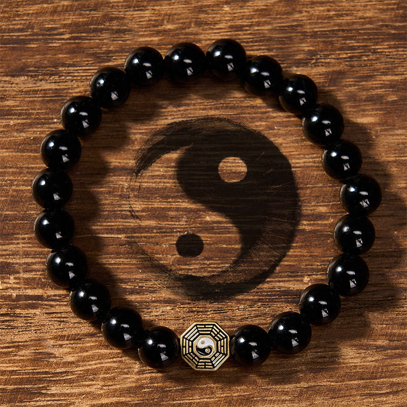 Nimara Ritual Black Onyx Bagua Balance Charm Beaded Bracelet