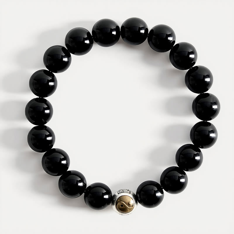 Nimara Ritual Black Obsidian Yin Yang Balance Vintage Round Beaded Bracelet
