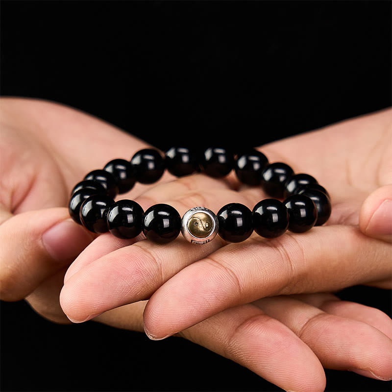 Nimara Ritual Black Obsidian Yin Yang Balance Vintage Round Beaded Bracelet