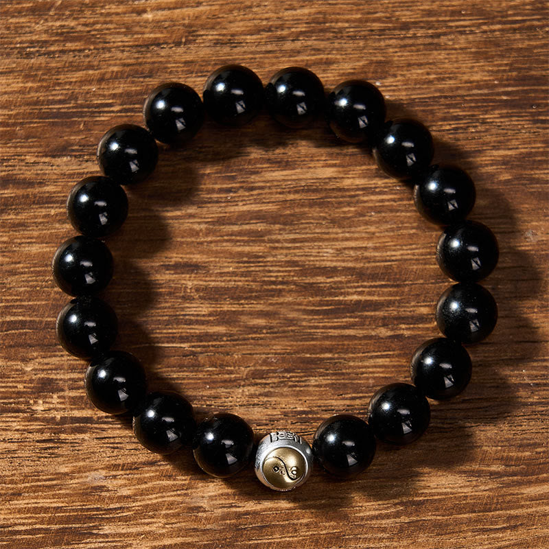 Nimara Ritual Black Obsidian Yin Yang Balance Vintage Round Beaded Bracelet