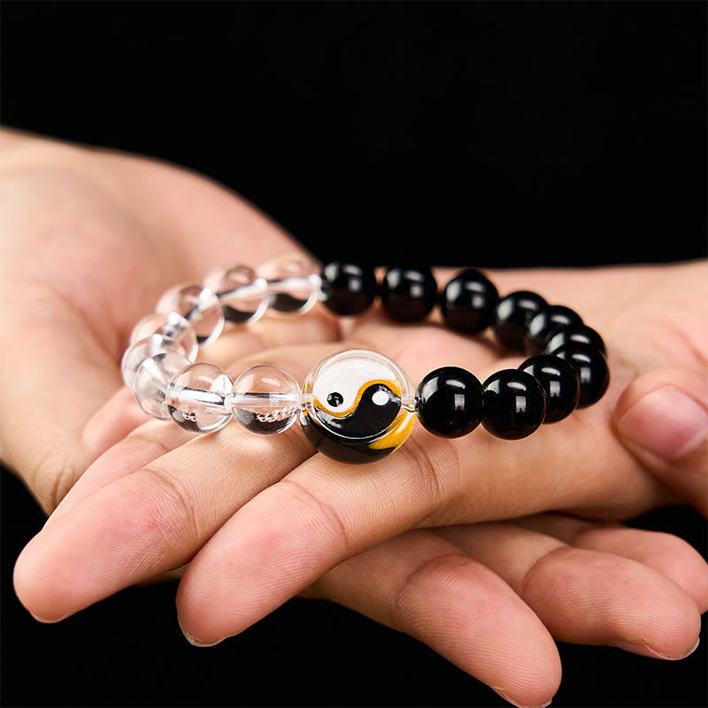 Nimara Ritual Liuli Glass Bead Yin Yang Balance Double Sided Round Bead Bracelet