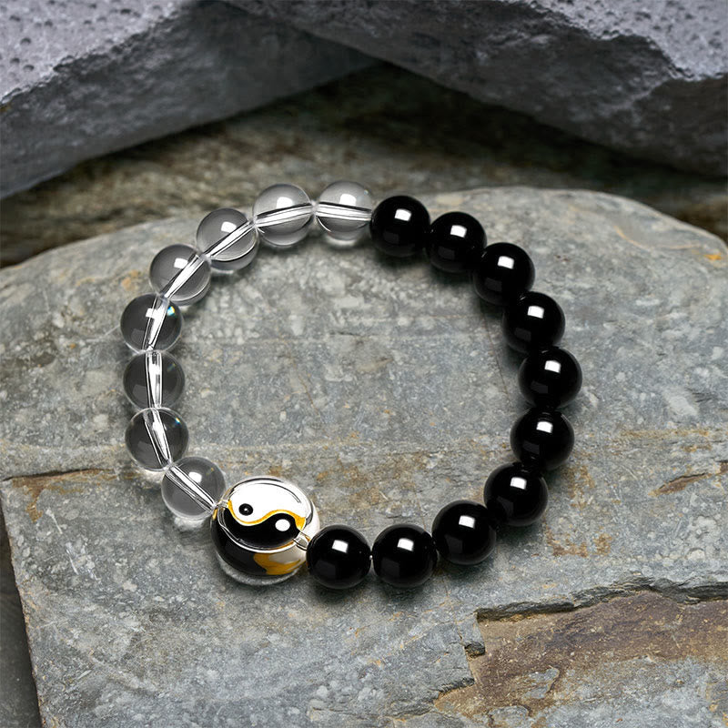 Nimara Ritual Liuli Glass Bead Yin Yang Balance Double Sided Round Bead Bracelet